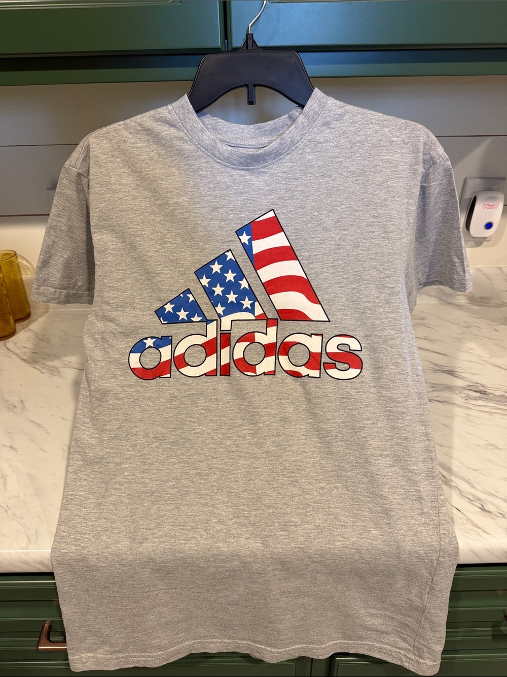 adidas Gray Tee with American Flag Logo